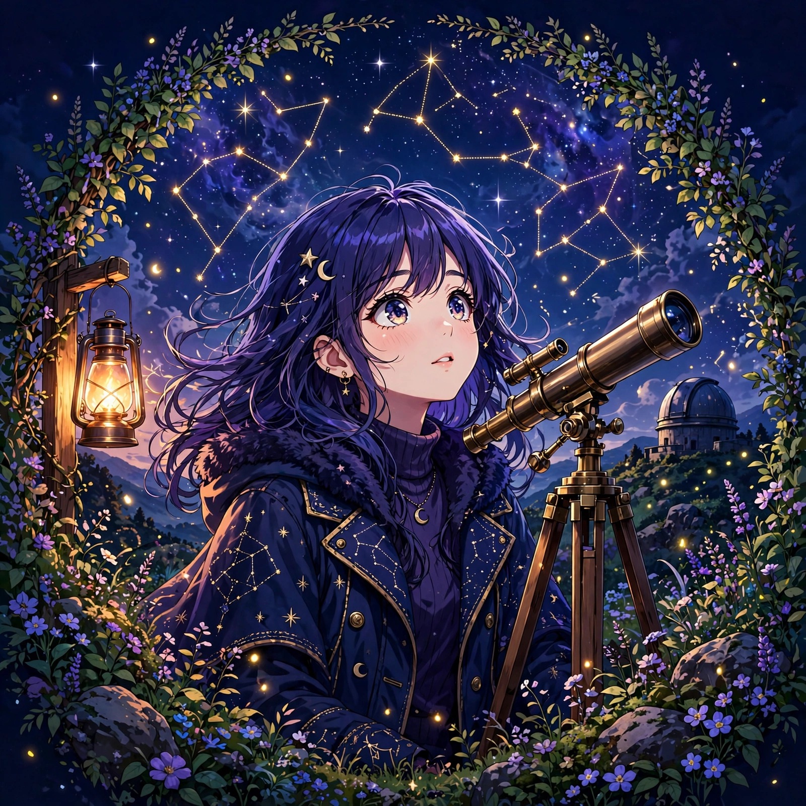 Anime girl profile picture at a starlight observatory