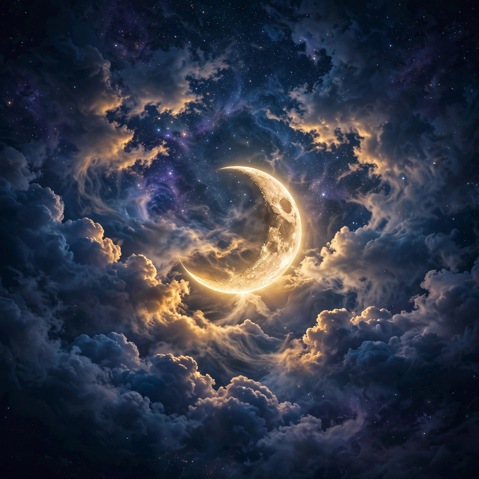 Starry Crescent Moon Clouds, cute aesthetic profile picture