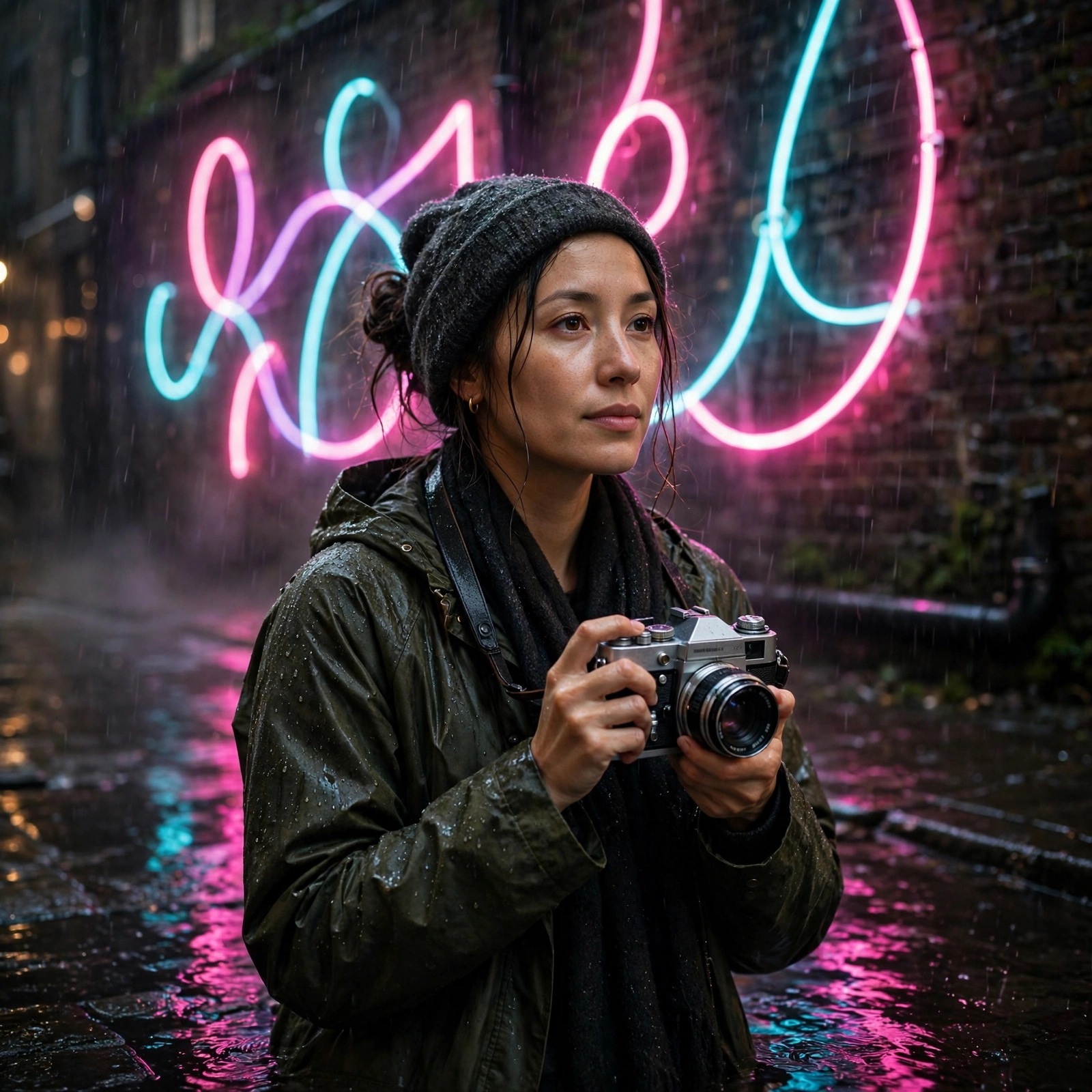 Street Photographer in Neon Alley