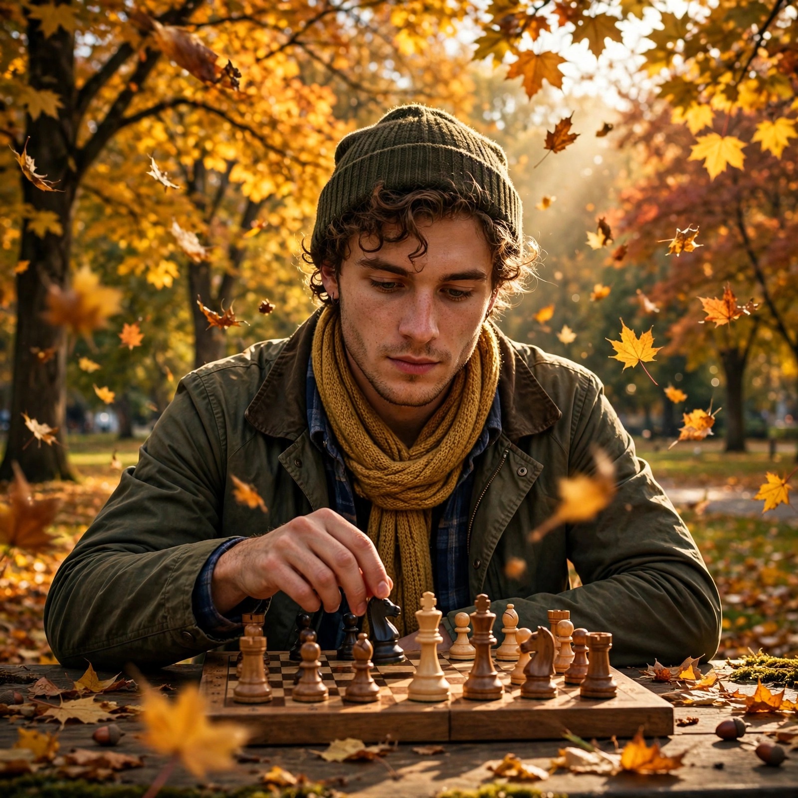 Sunlit park chess profile picture — original AI artwork for WhatsApp DP