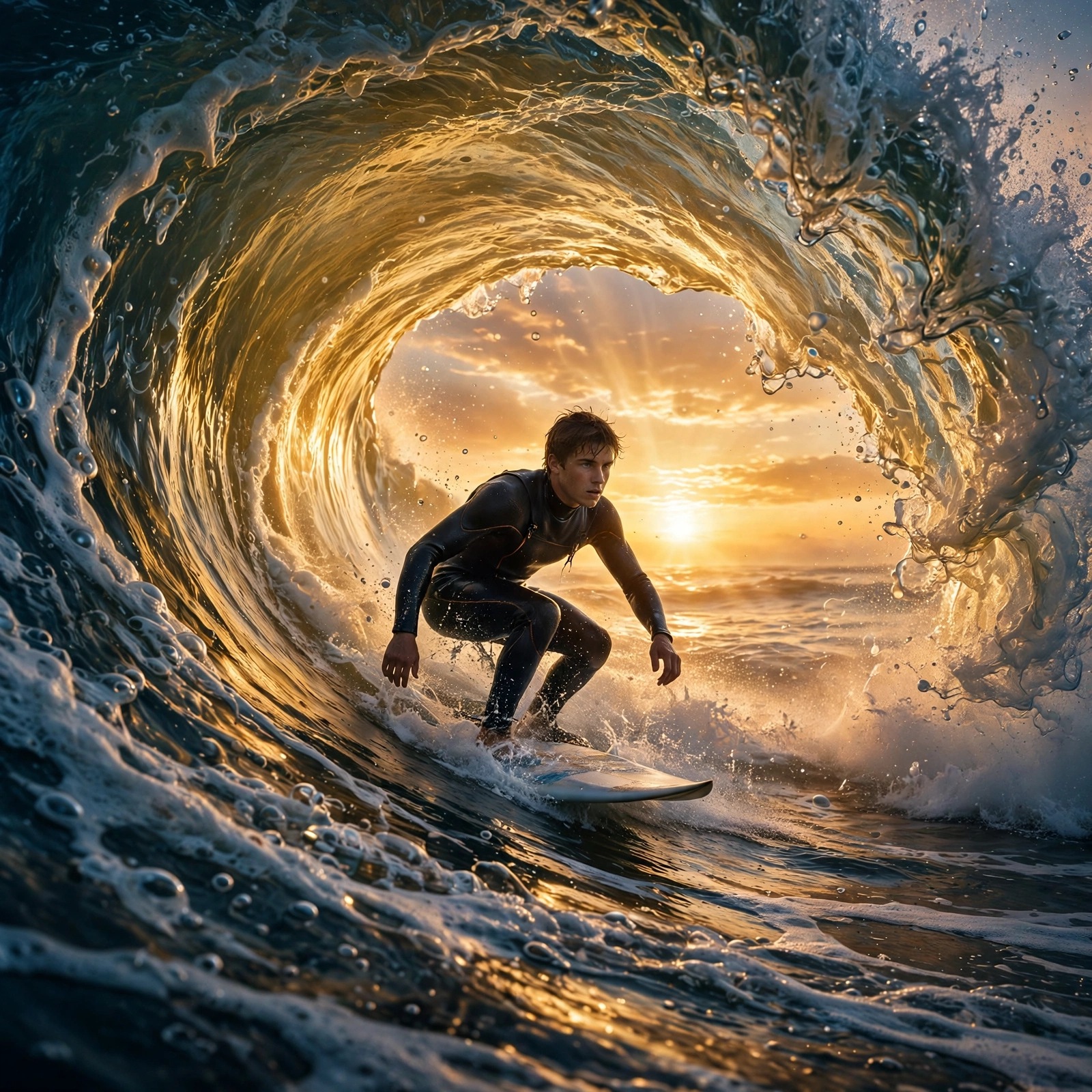 Surfer Barrel Wave Sunrise Motivational Dp WhatsApp DP