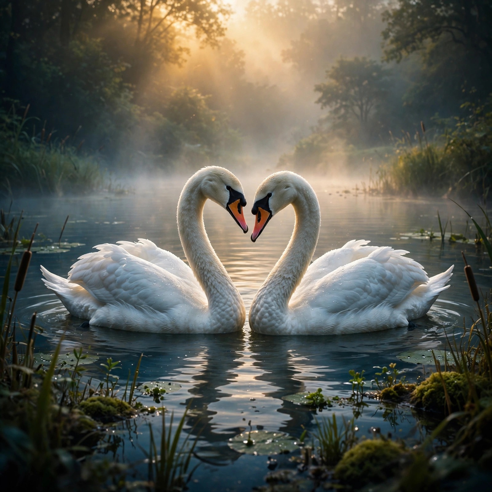 Swan Pair Mist Lake Dawn Love Dp WhatsApp DP