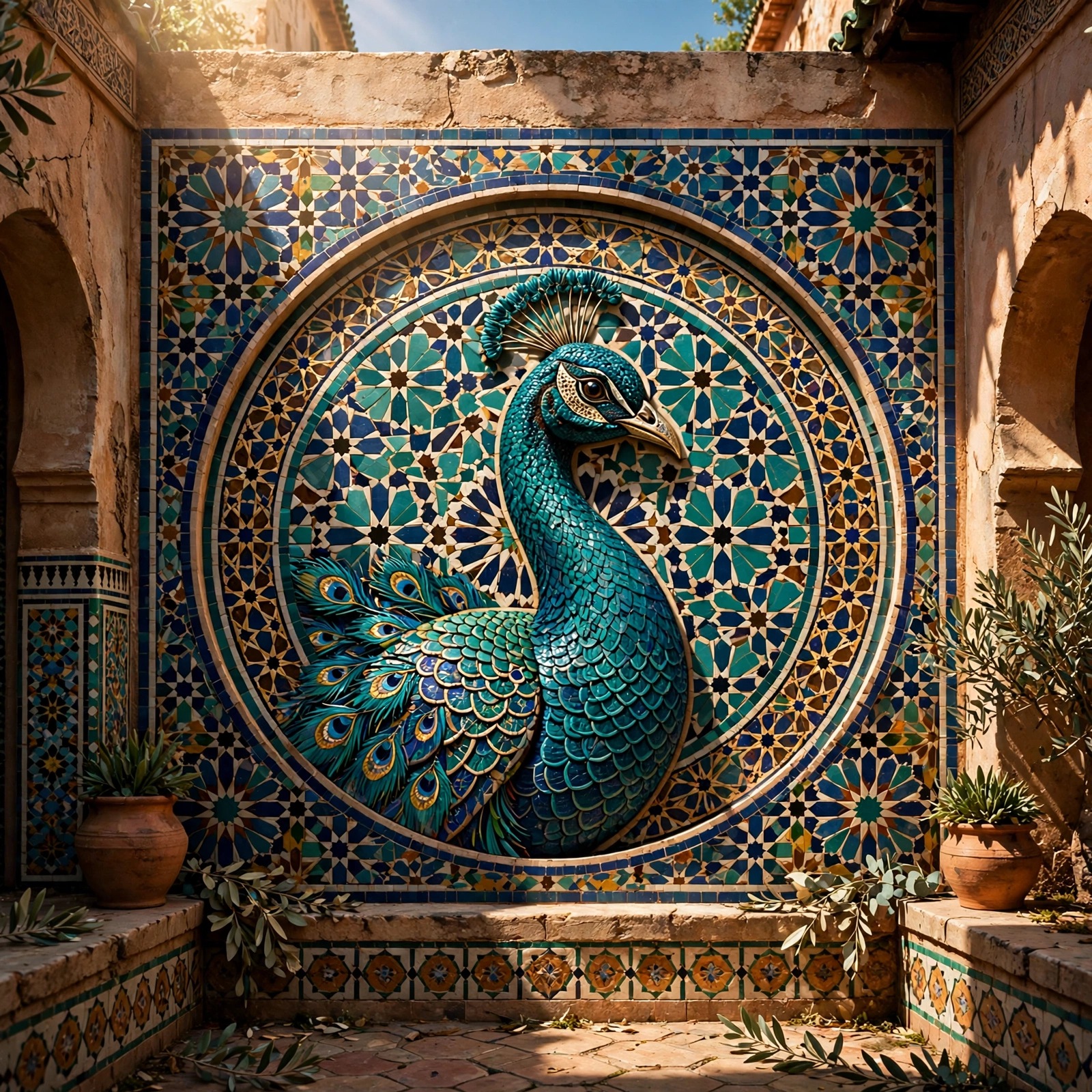 Teal Peacock Tile Panel Courtyard Islamic Dp WhatsApp DP
