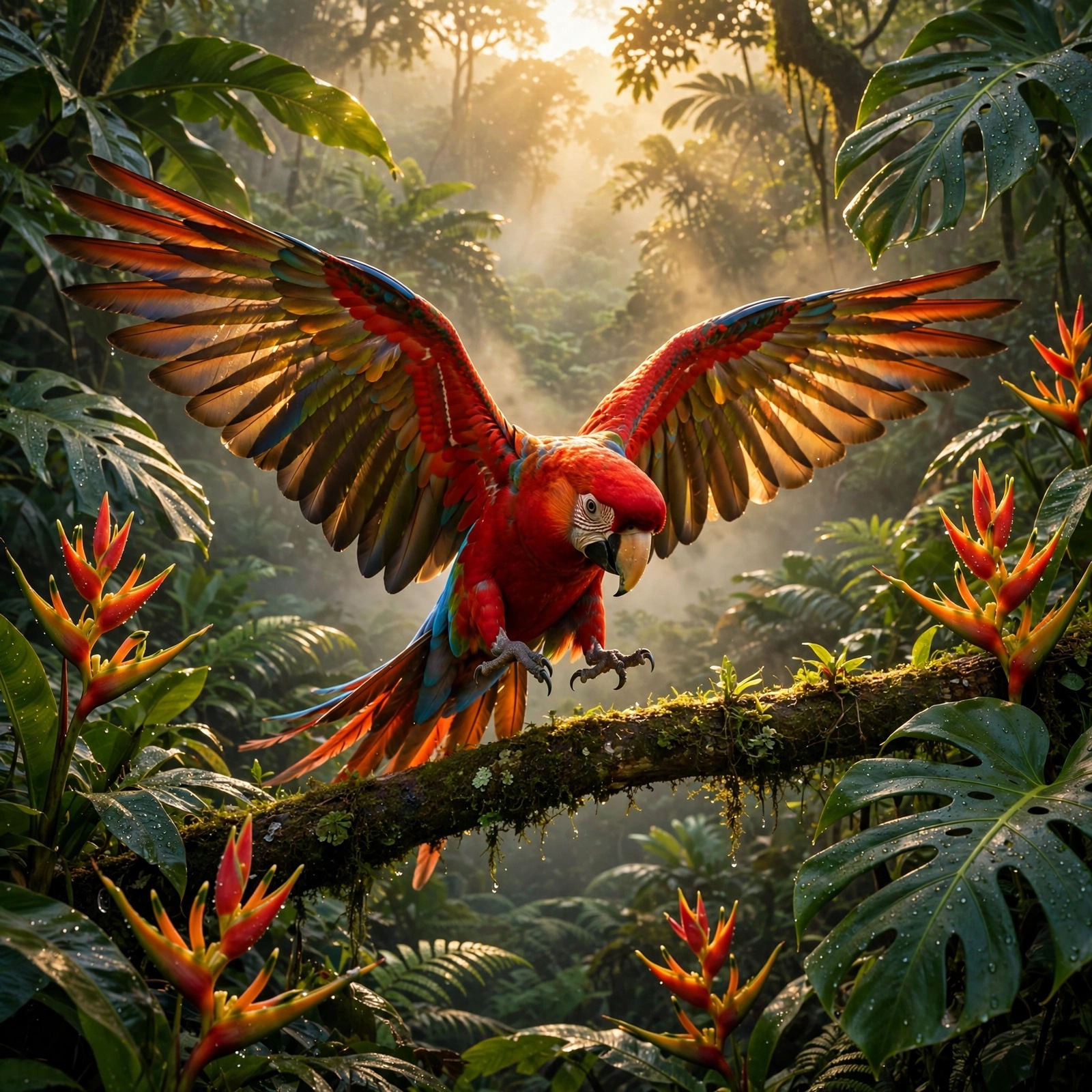 scarlet macaw in tropical canopy nature dp