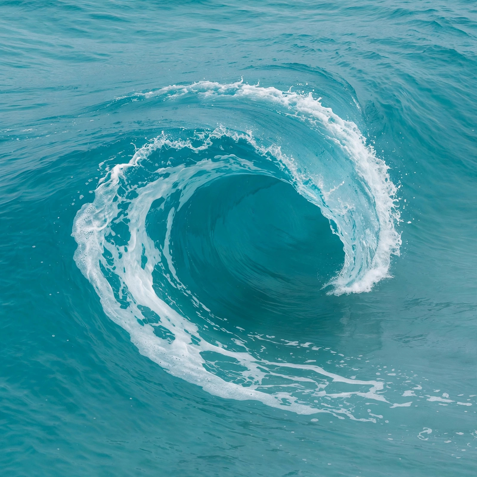 Turquoise ocean wave captured from directly above forming a perfect curl