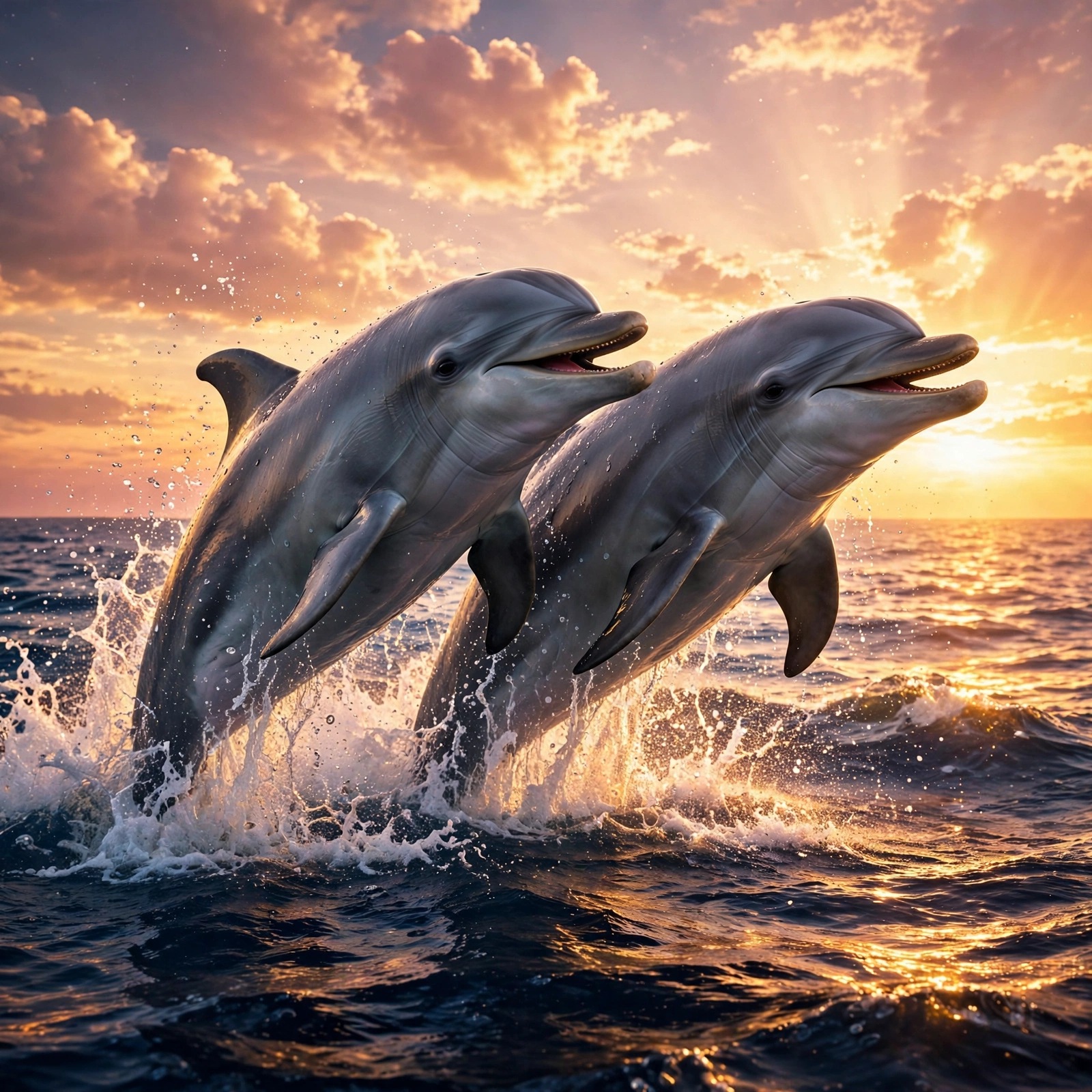 two dolphins leaping at sunset friendship DP