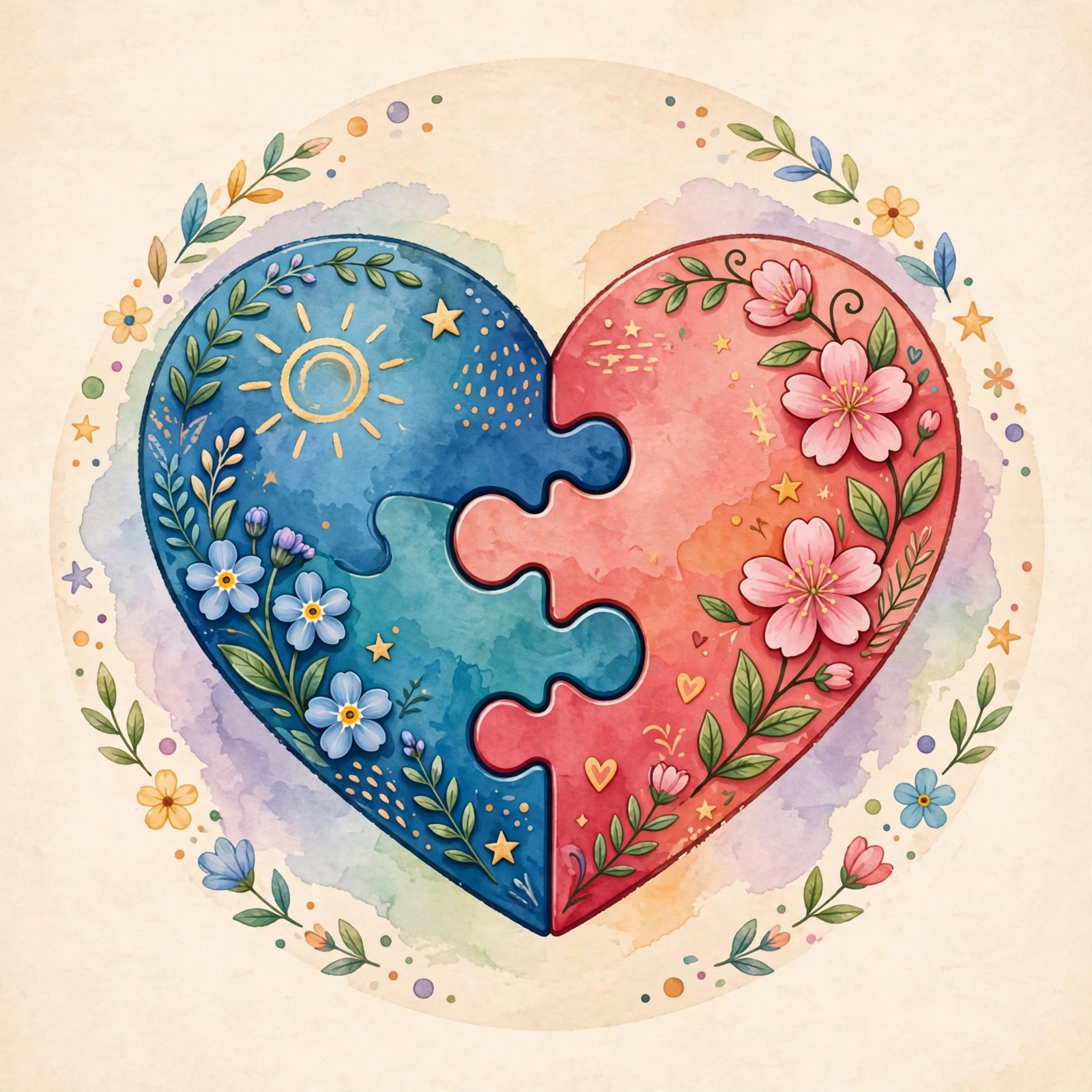 Two jigsaw puzzle pieces fitting perfectly together forming a heart shape