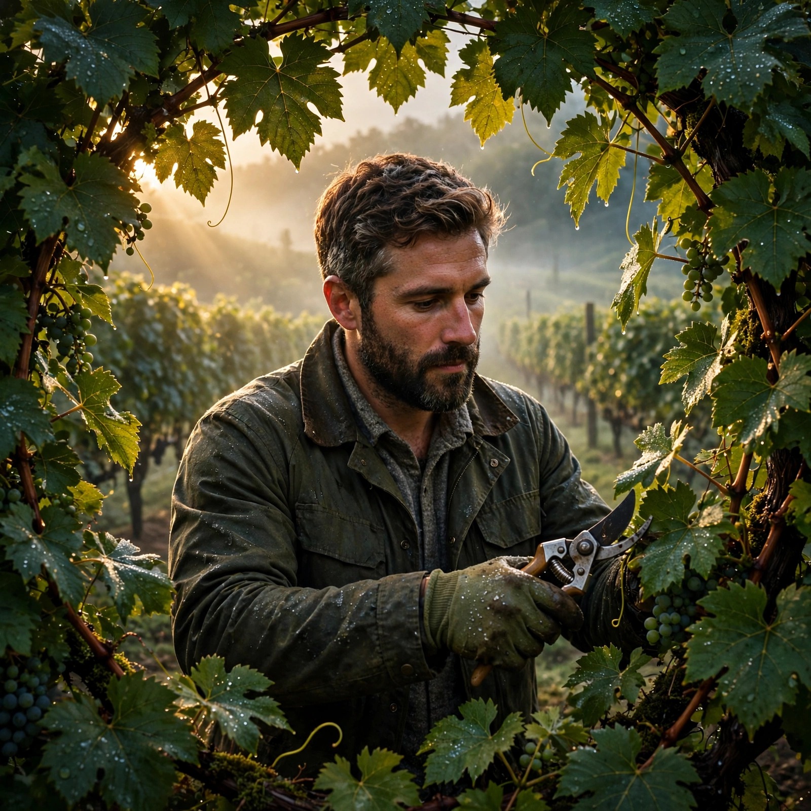 Vineyard Pruner at Dawn
