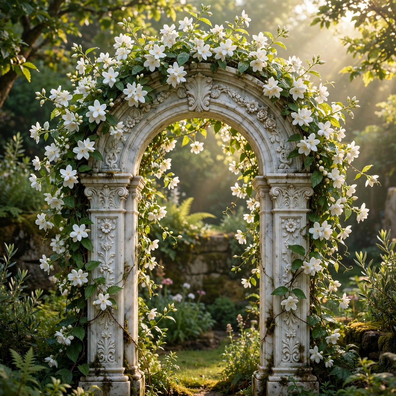 White Jasmine Vine on a Marble Arch - Islamic WhatsApp DP