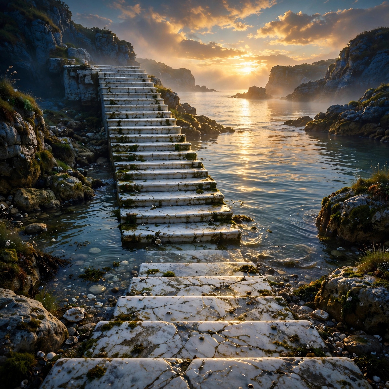 White Marble Steps Seaside Dawn Islamic Dp WhatsApp DP