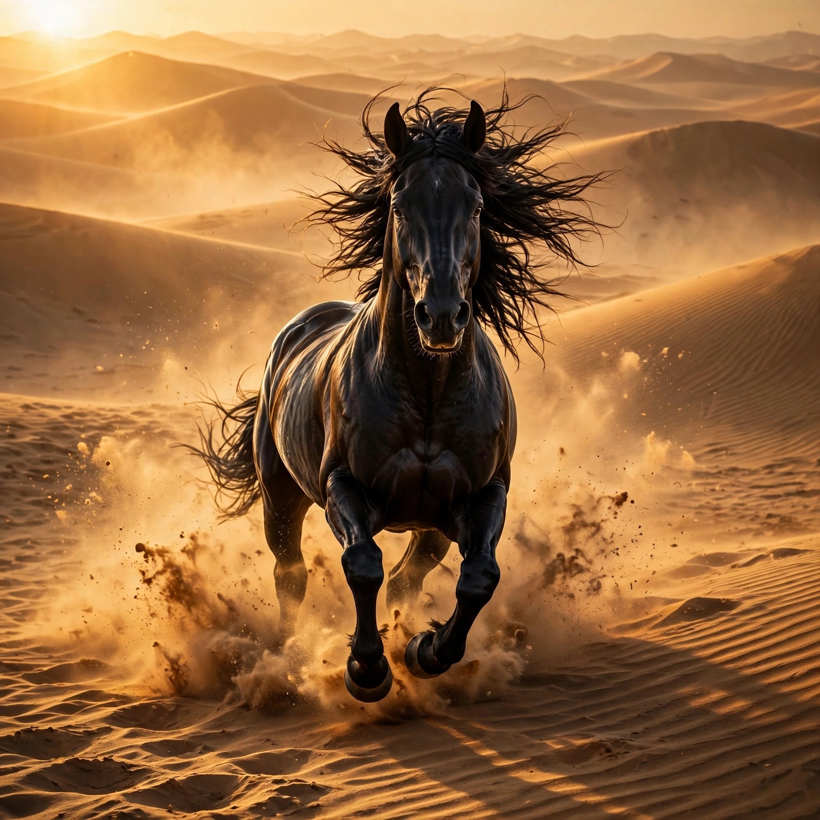wild black horse galloping desert dunes motivational dp