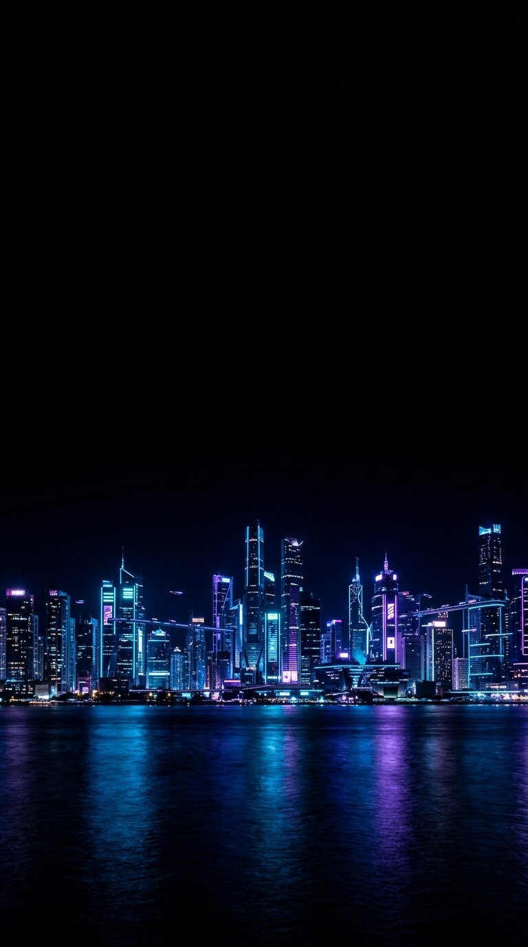 Blue City Skyline AMOLED Wallpaper free HD mobile background