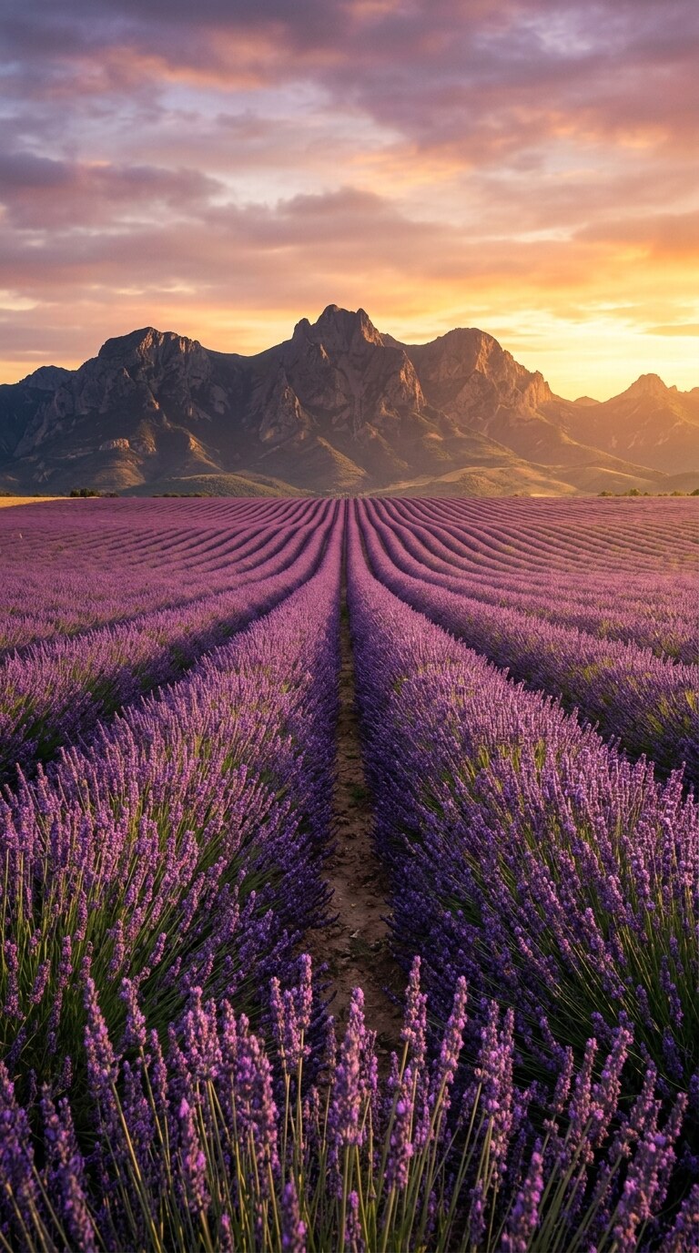 Lavender Field Sunset Wallpaper free HD mobile background