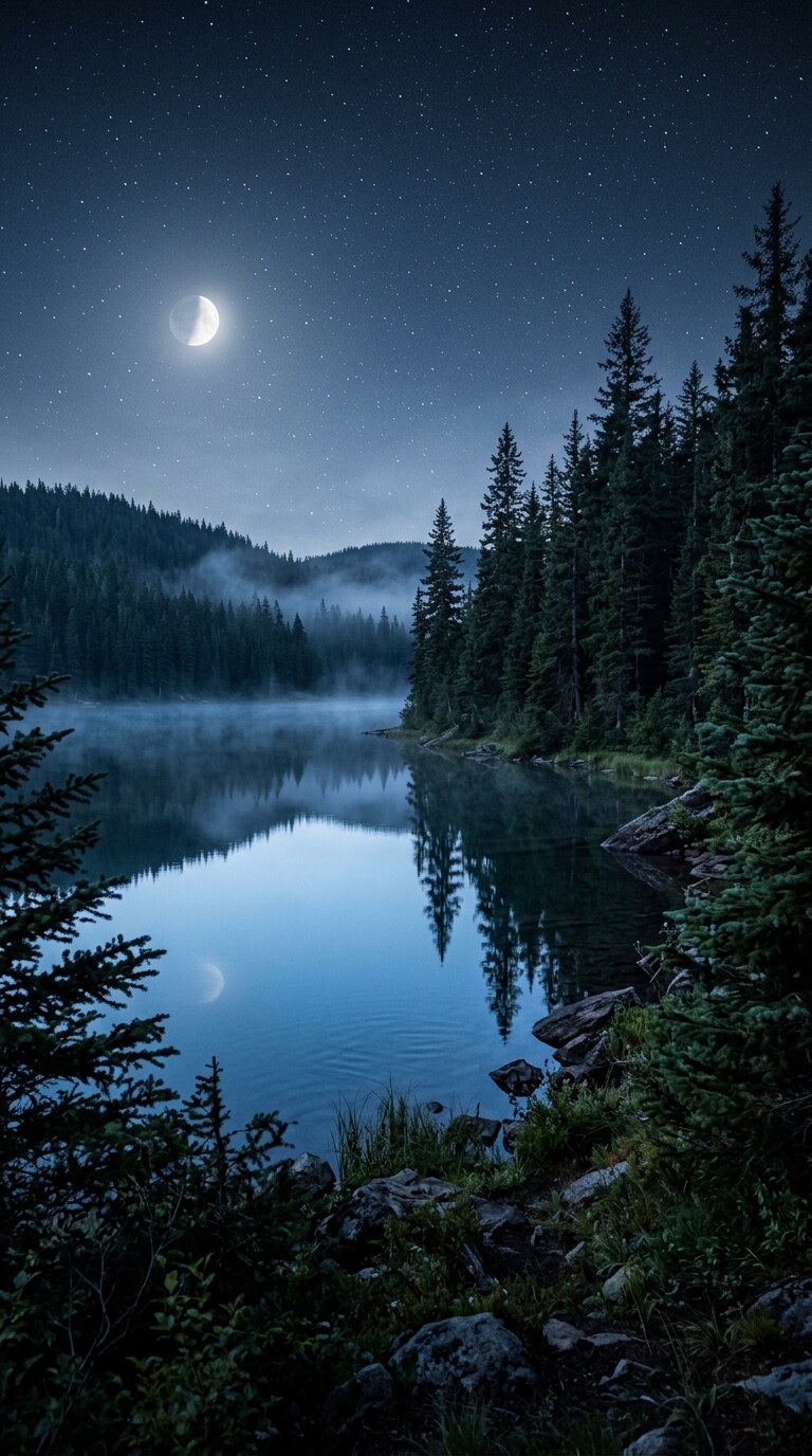 Moonlit Mountain Lake Wallpaper free HD mobile background