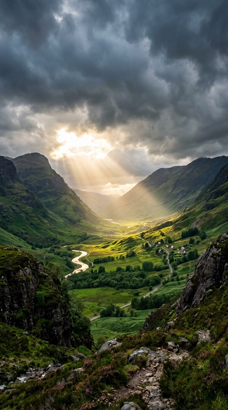 Sunlit Mountain Valley Wallpaper free HD mobile background