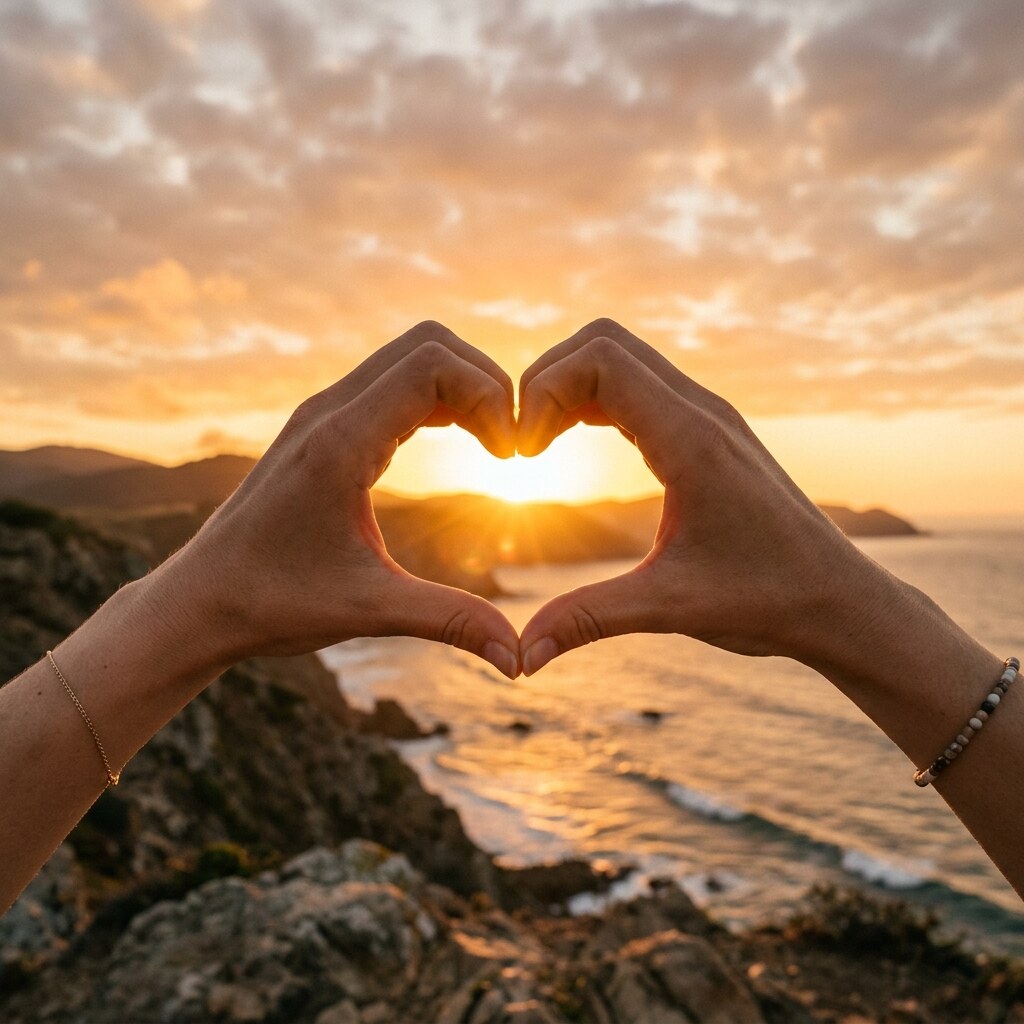 Sunset Heart Hands DP free HD WhatsApp profile picture