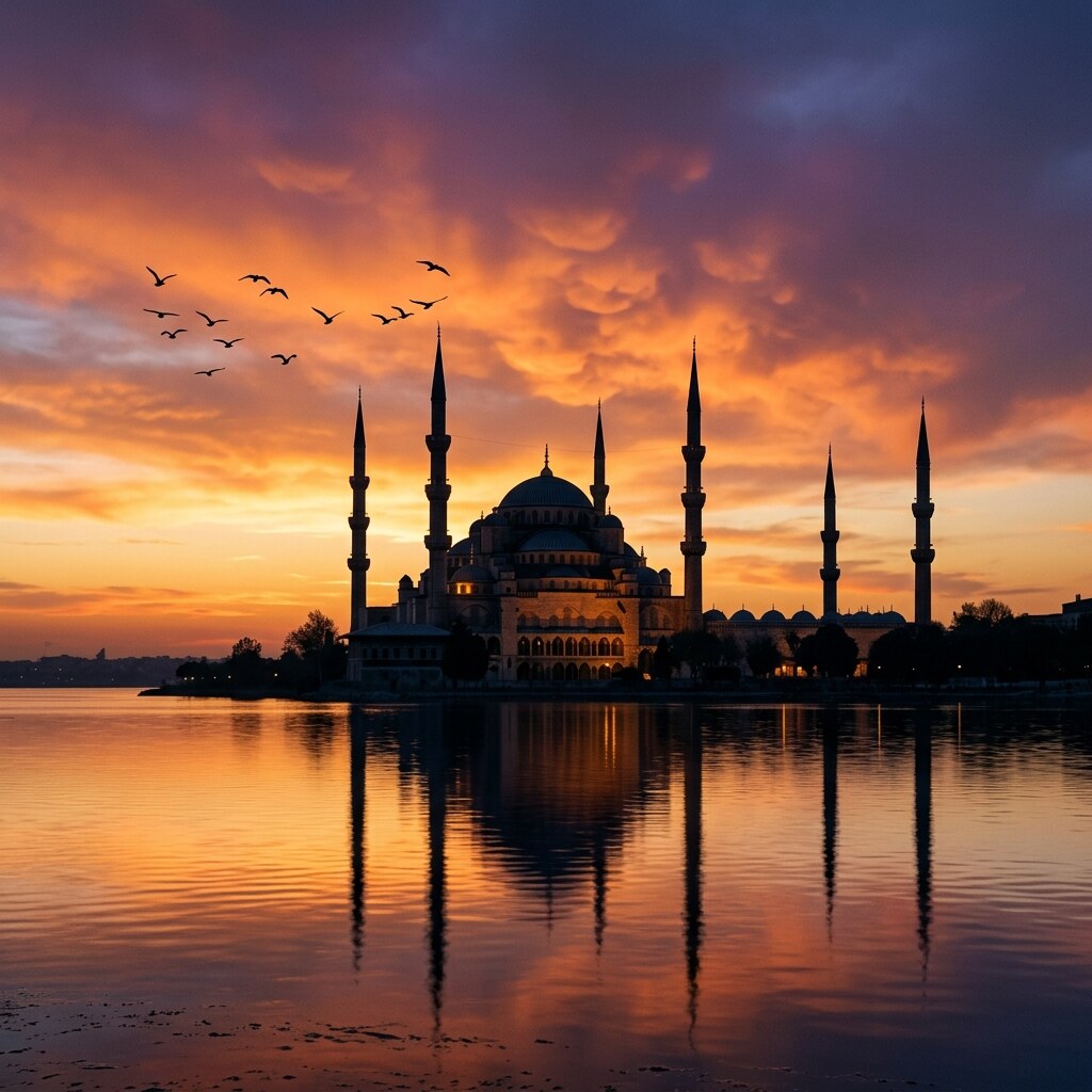Sunset Mosque Reflection DP free HD WhatsApp profile picture