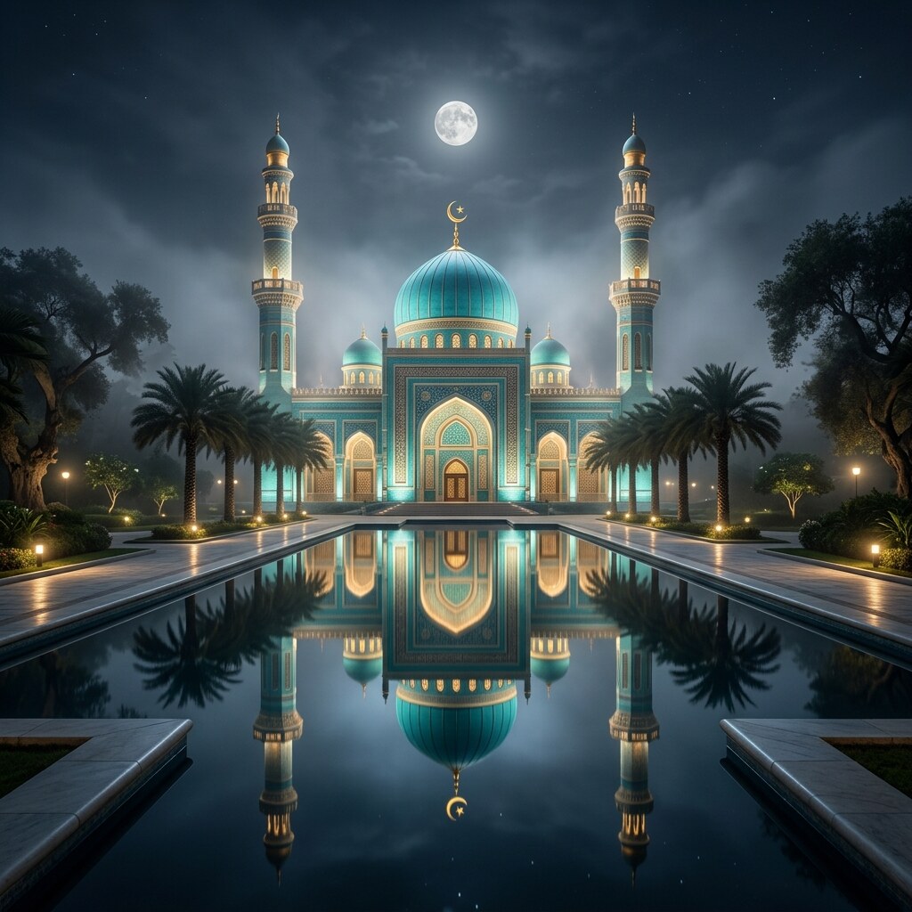 Turquoise Mosque Moon DP free HD WhatsApp profile picture
