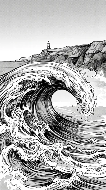 Ocean wave ink manga wallpaper