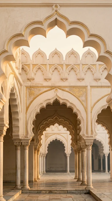 An abstract arrangement of repeating islamic pointed arches.