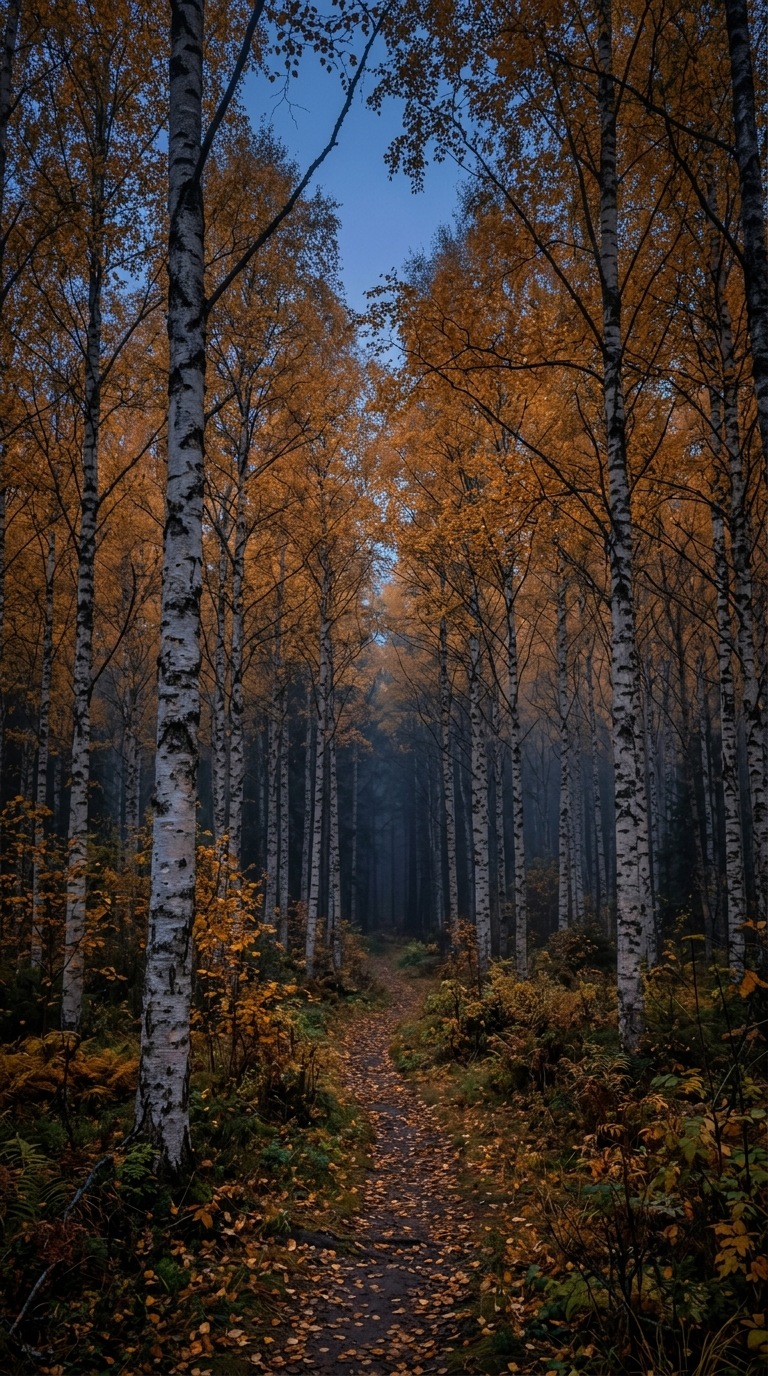 Golden autumn birch forest.