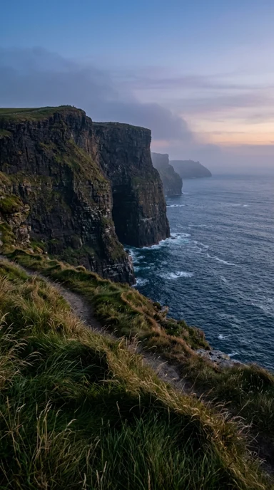 Rugged coastal cliffs and sea grass.