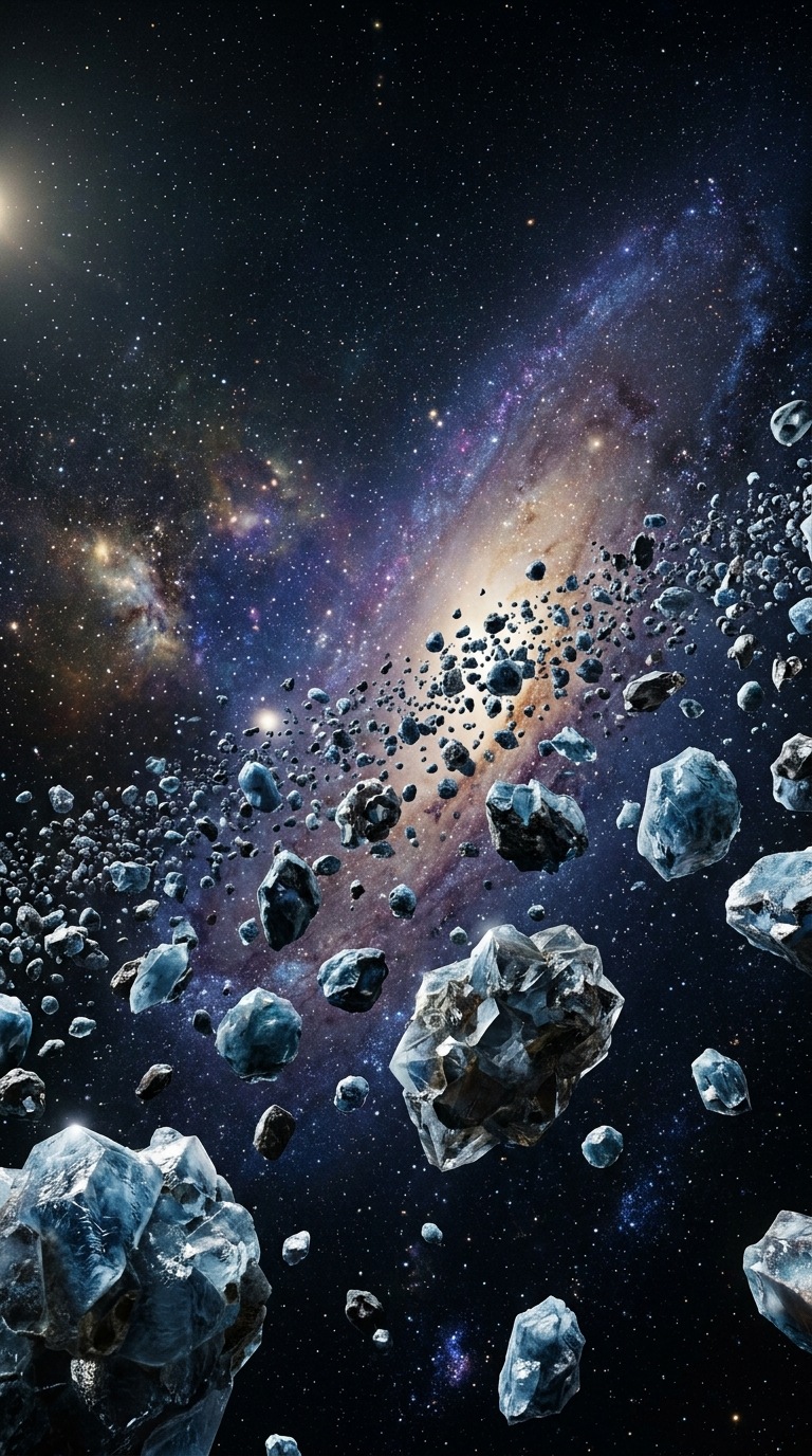 A crystalline asteroid field in deep space.