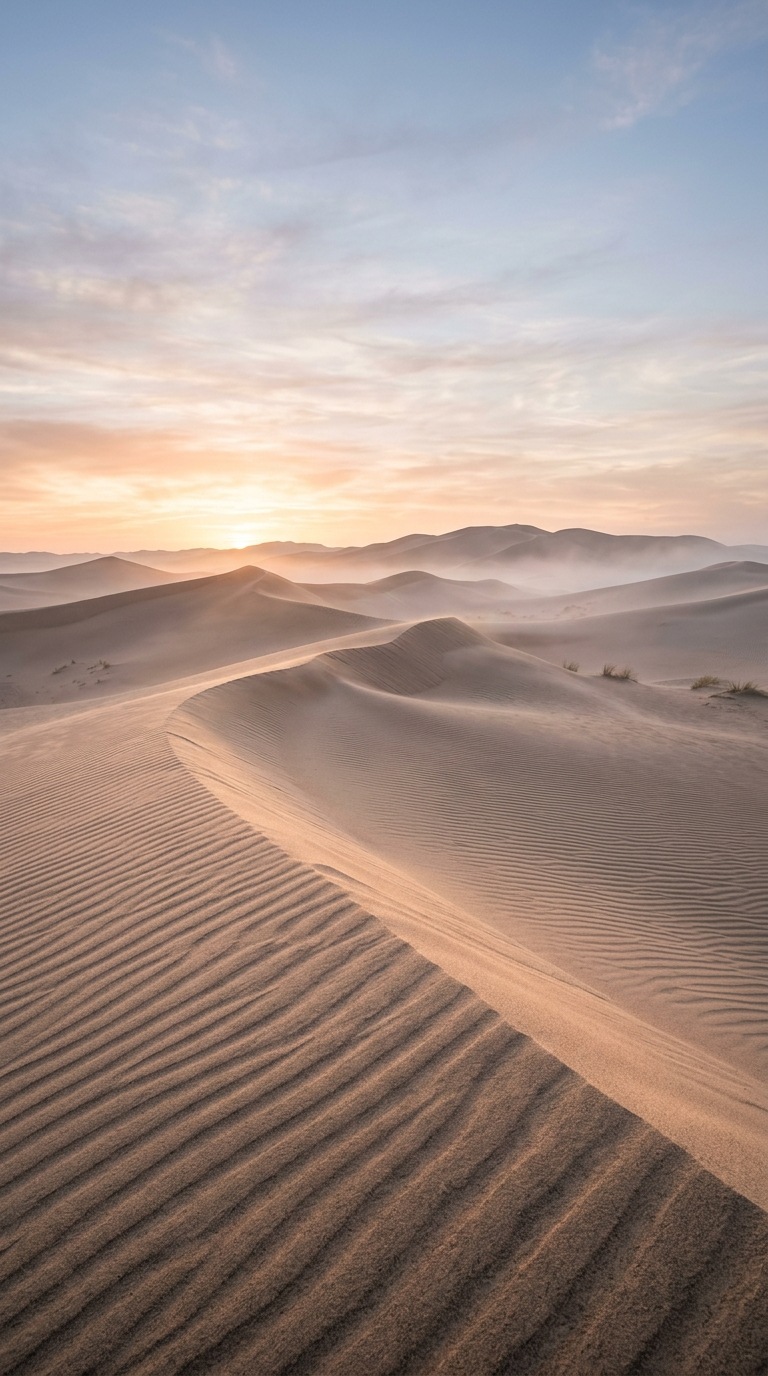 Quiet desert dunes with rippled sand.