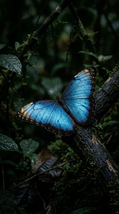 A dark butterfly with metallic blue wings.