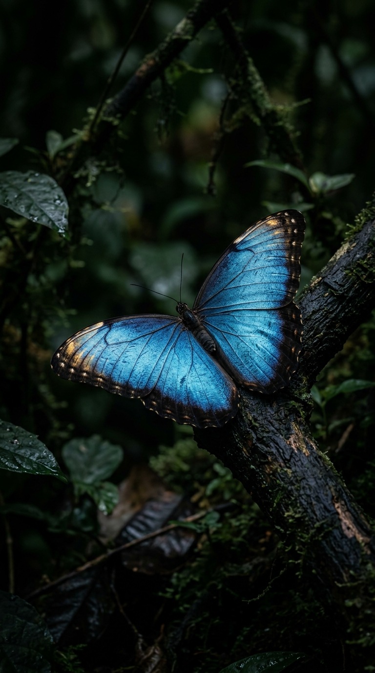 A dark butterfly with metallic blue wings.