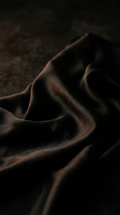 A folded black silk fabric with soft highlights.