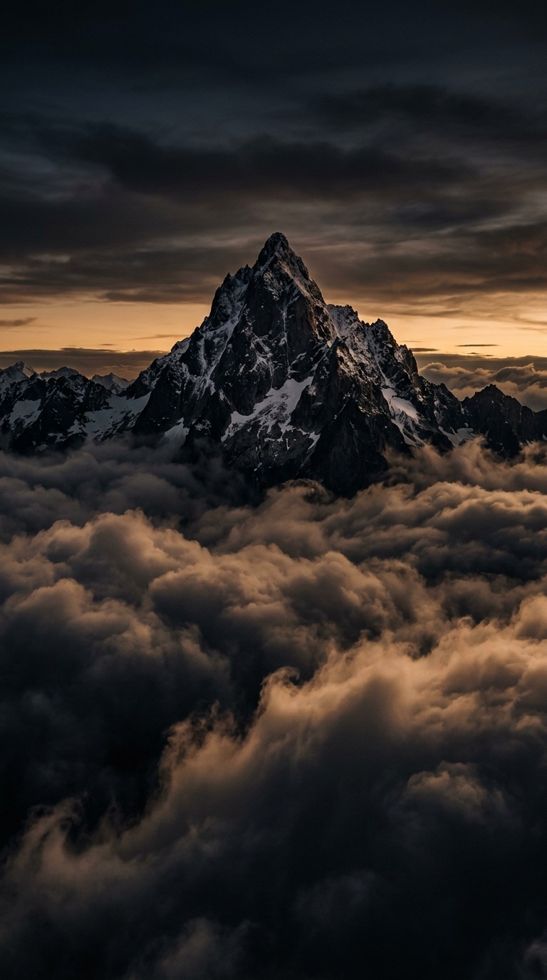 A mountain peak above storm clouds.
