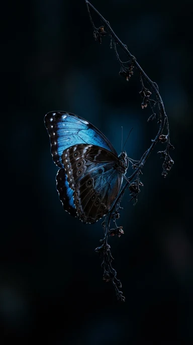 A dark butterfly with metallic blue wings.