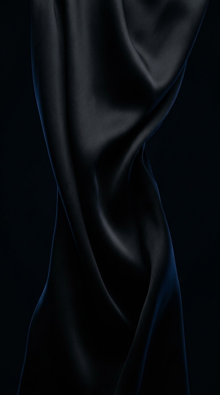 A folded black silk fabric with soft highlights.