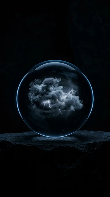 A glass orb holding a tiny storm cloud.
