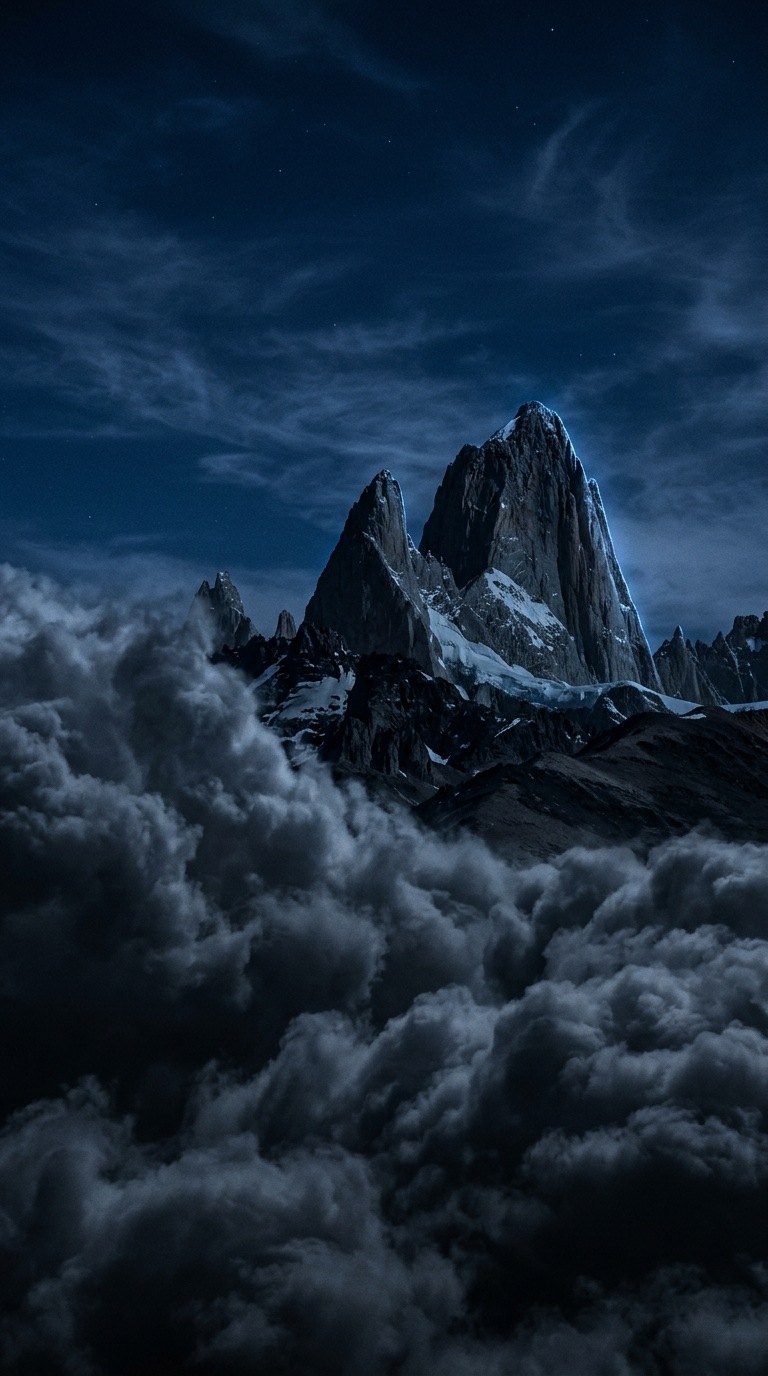 A mountain peak above storm clouds.