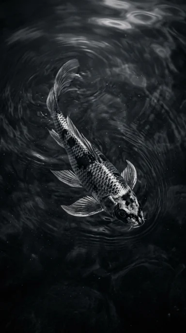 A black-and-silver koi fish beneath water.