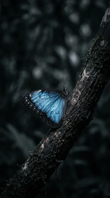 A dark butterfly with metallic blue wings.