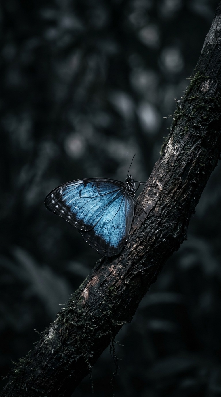 A dark butterfly with metallic blue wings.