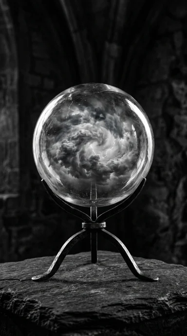 A glass orb holding a tiny storm cloud.