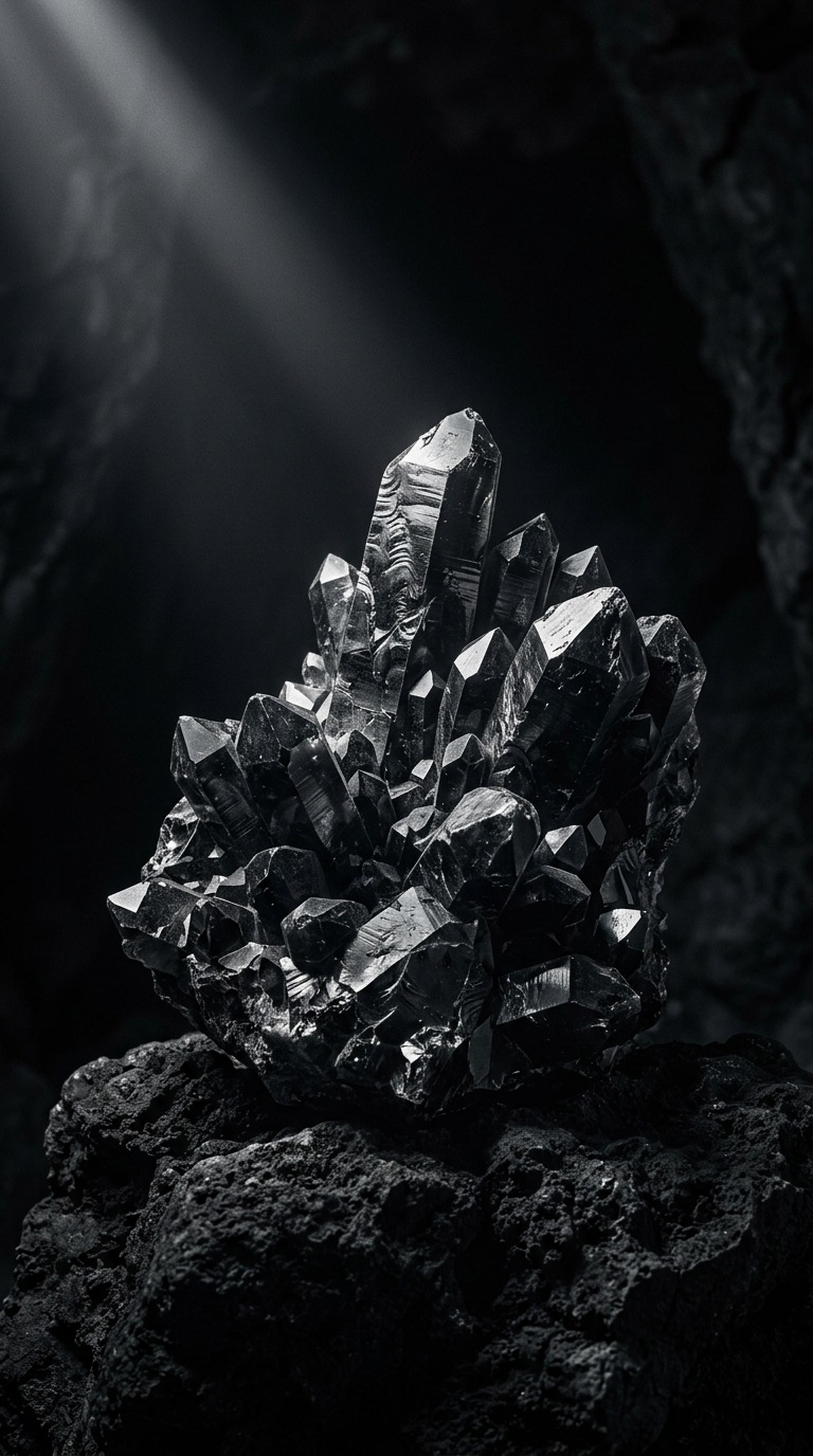 An obsidian crystal cluster.
