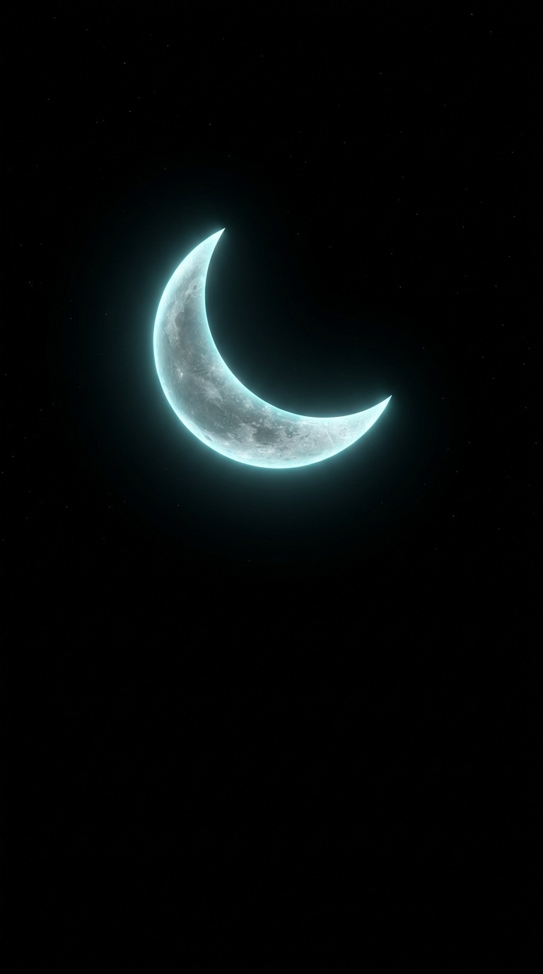 A glowing crescent moon.