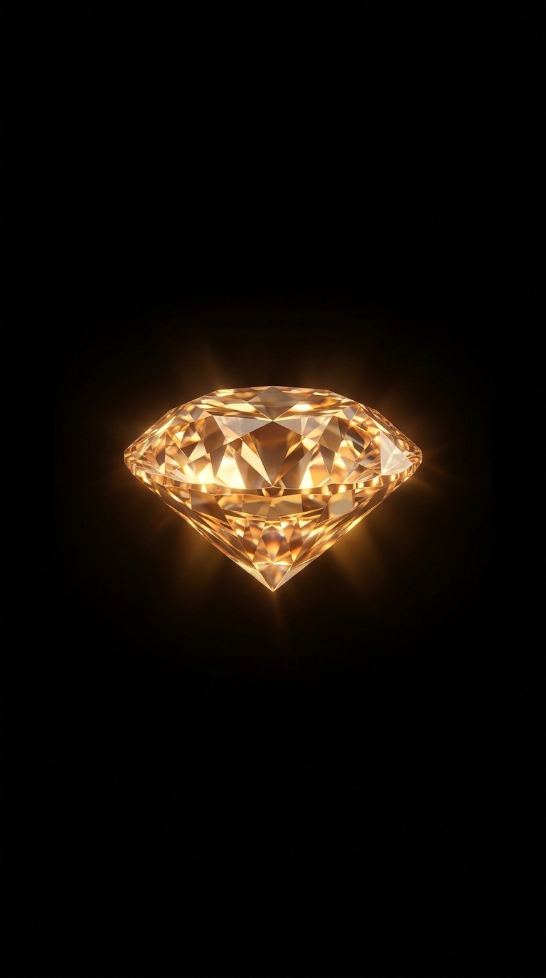 A faceted floating diamond.
