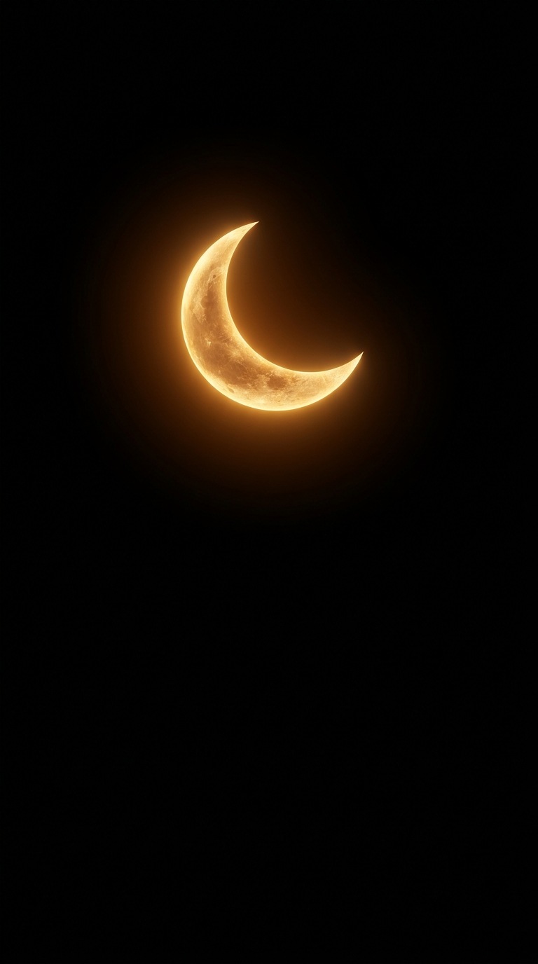 A glowing crescent moon.