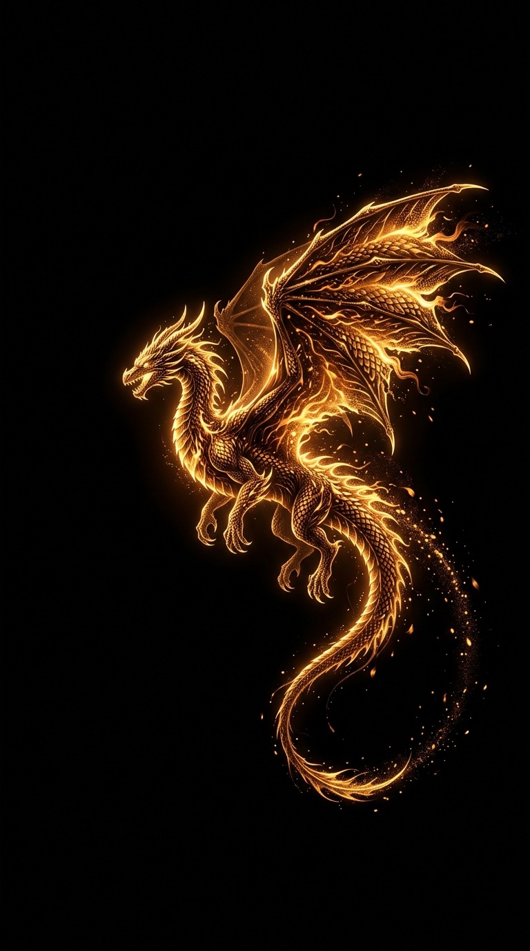A luminous dragon silhouette.