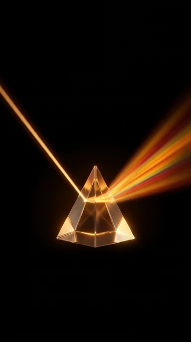 A prism refracting a single beam.