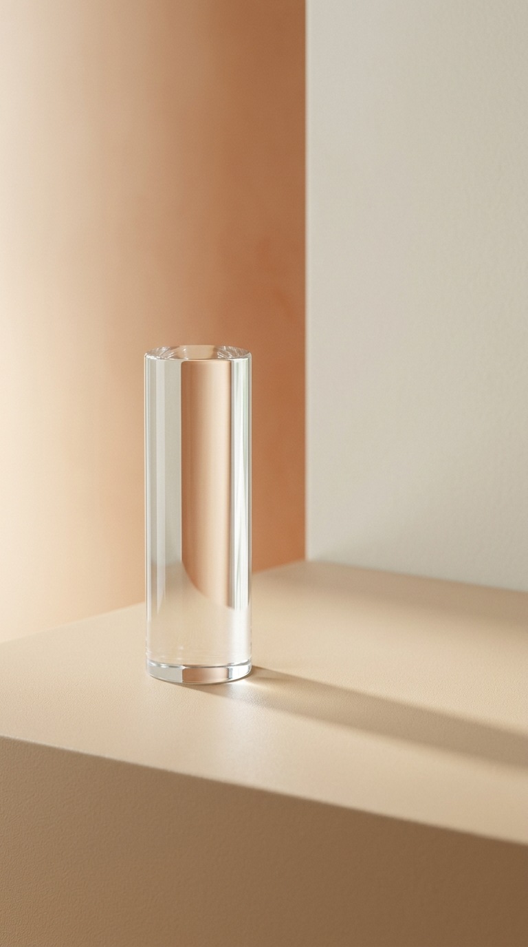 A glass cylinder casting a soft shadow.