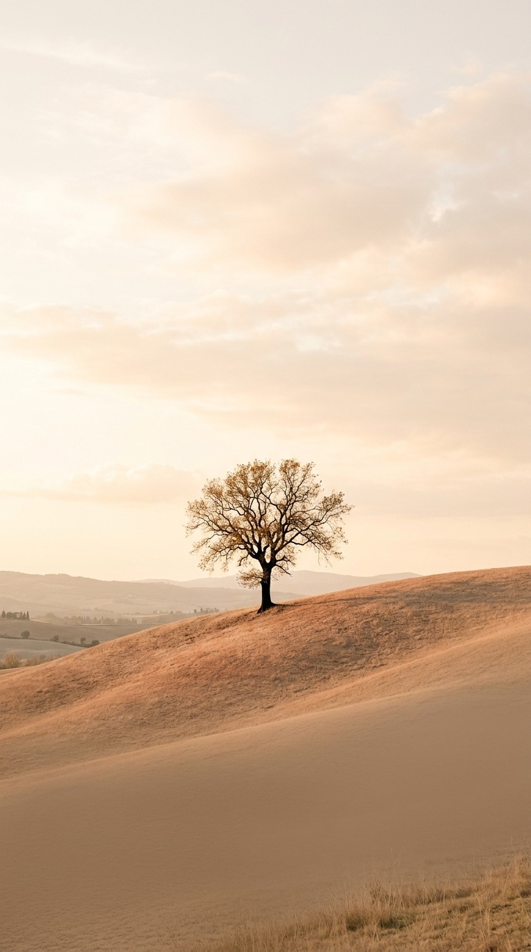 A lone tree on a rolling hill.