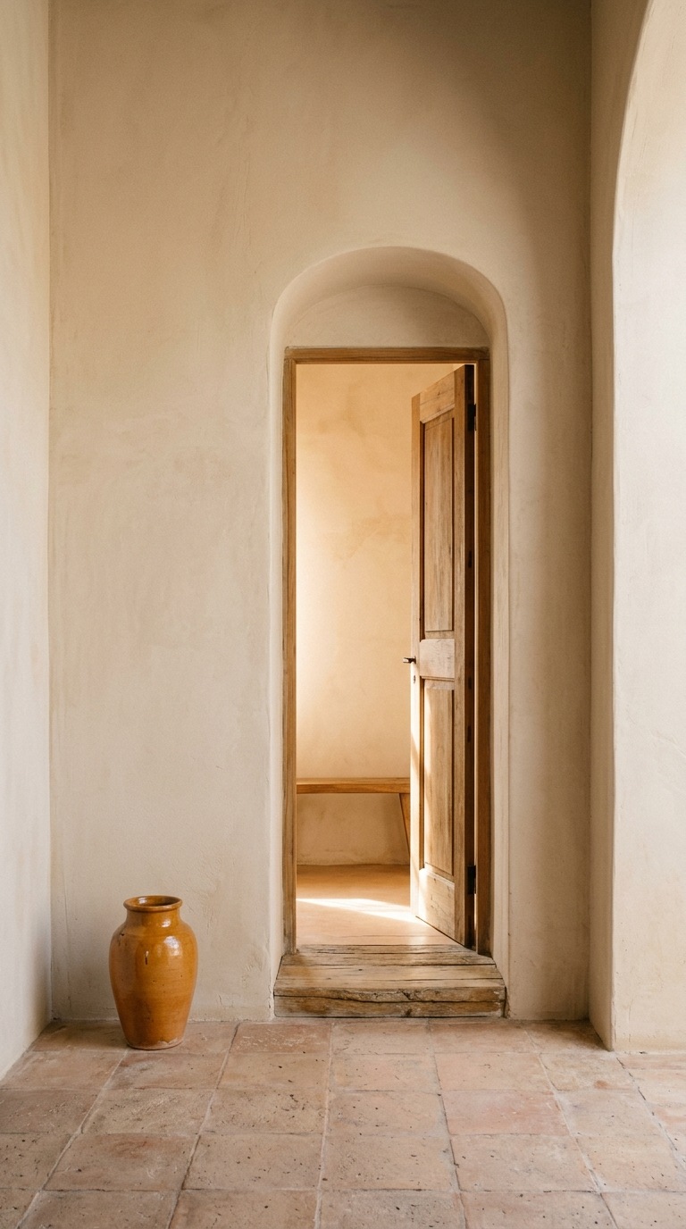 A narrow doorway with warm light.
