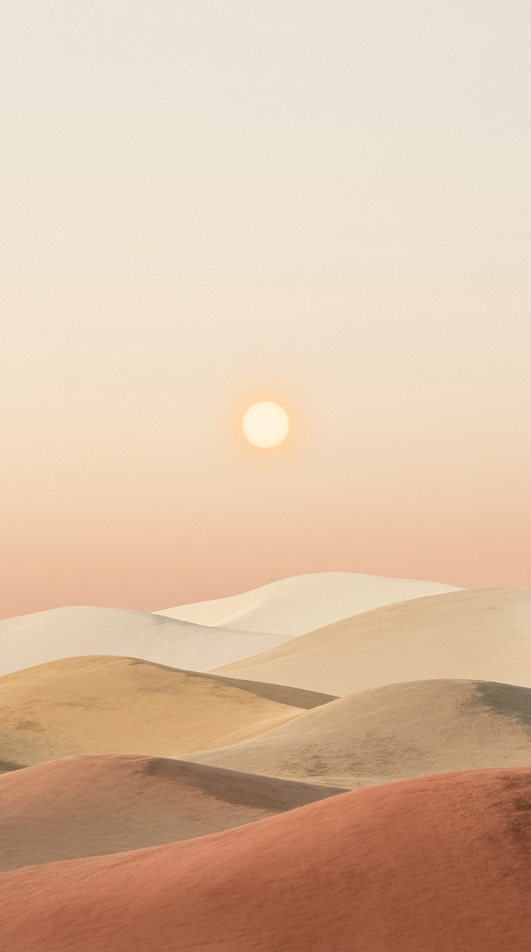 A small sun above layered hills.